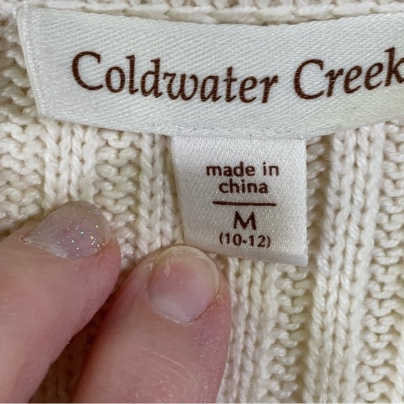 ColdWater Creek Women’s Cream Ivory Cotton Acrylic Blend Knit Short Sleeve Card - Picture 2 of 5